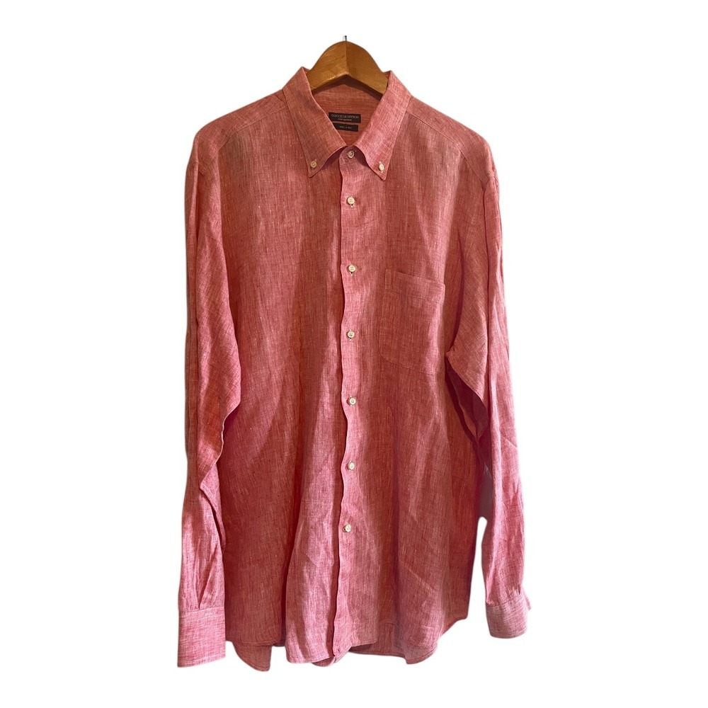 Gocce di Byron Linen Button Down Shirt Men's‎ 2XL Pink 100% Linen Made in UE